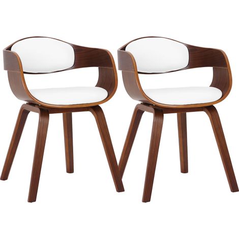Lot de 2 chaises de salle à manger bureau design retro en PVC blanc structure en bois couleur noyer 100001714