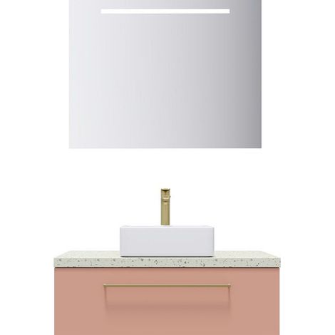 Meuble de salle de bain suspendu vasque à poser 90cm 1 tiroir Abricot + miroir - Glasgow (1/5)