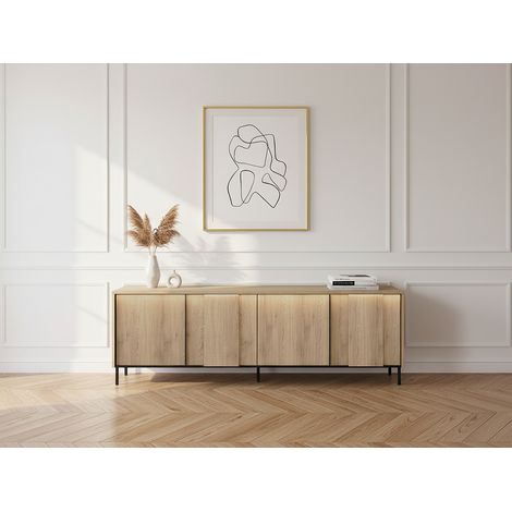 BOBOCHIC - Meuble TV 4 portes 167 cm TILIA imitation chêne avec LED (1/5)