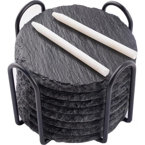 Schiefer Untersetzer 8er Set Glasuntersetzer rund Halter 10x10 cm Bierdeckel (1/5)
