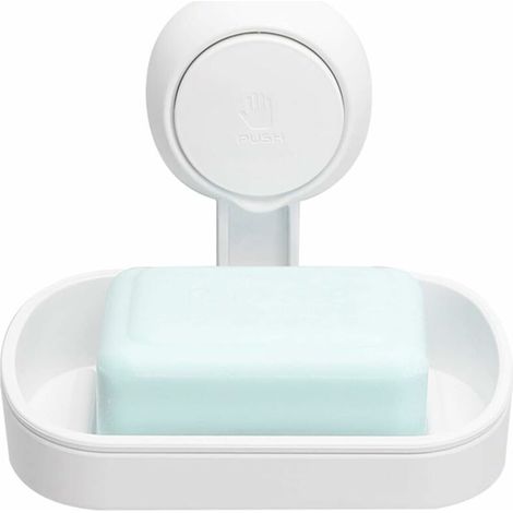 Suction Cup Soap Dish No Drilling & Reusable 1 Second Installation Shower Soap Dish 360° Rotation Load 5KG Waterproof Support for Tiles Shower Wall Bathroom (1/5)