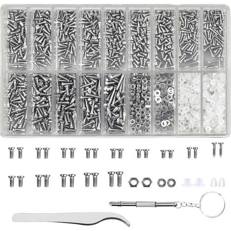Kit de Réparation Lunettes 1000 Pièces Mini Tournevis Pince à Épiler Vis Écrous Assortiment (1/4)