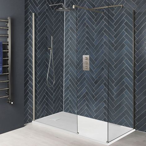 Hudson Reed Harting - Douche Italienne d’Angle avec Receveur à Effet Texturé Blanc – 170cm x 90cm – Nickel Brossé (1/5)