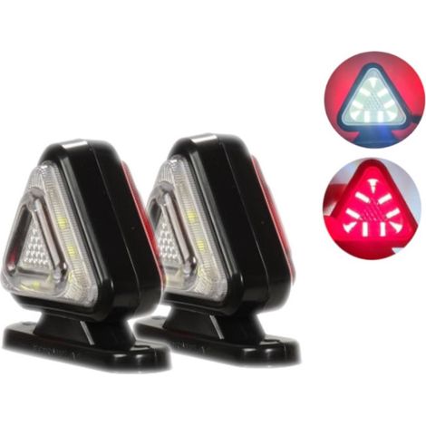 Pack de 2 mini feux de gabarit 18 LED, type corne, 12 - 24 V, blanc et rouge, de forme triangulaire, Neon F