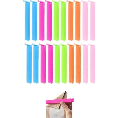 Lot de 20 pinces alimentaires hermétiques en plastique de 7 cm, couleurs assorties, pour l'emballage des en-cas en cuisine (1/5)