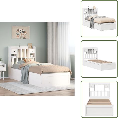 Cama de pino - vidaXL Estructura de cama sin colchón madera maciza blanca 75x190 cm - Cabecero de cama