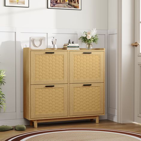 Meuble Chaussure 4 Abattants Meuble à Chaussures d’Entree Armoire à Chaussures Rangement Chaussures Compact Range Chaussures Étroit pour Entrée ou Couloir, 100x24x95 cm (1/5)