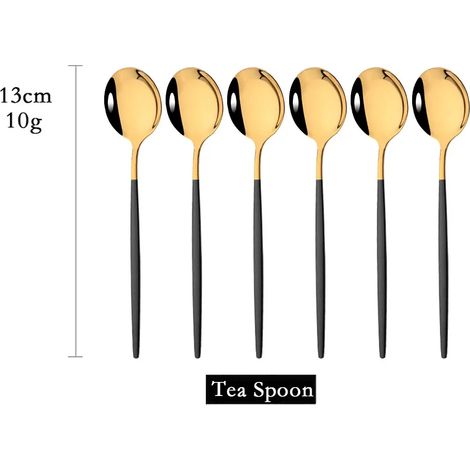 (Noir et or, 6 cuillères à café) Acier inoxydable, vaisselle de cuisine
