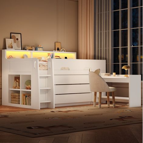 Cama infantil alta con escritorio y almacenaje 90x200 OKMYHOME (1/5)