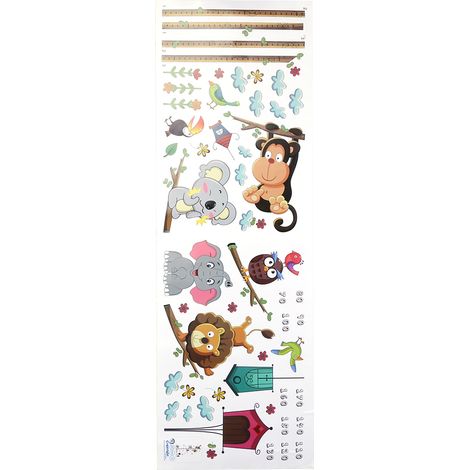 Sticker mural en vinyle pour chambre d'enfant : toise avec un adorable éléphant et un lion (1/5)