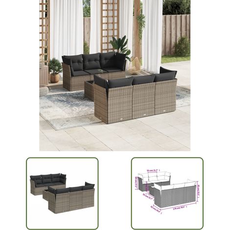 The Living Store Salon de jardin avec coussins 7 pcs gris résine tressée - Ensemble Salon De Jardin - Mobilier De Jardin - Salon De Jardin Design - Meubles De Jardin Résistants - Canapé Jardin (1/3)