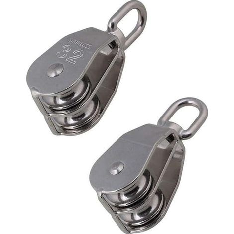 2pcs 304 Poulie en acier inoxydable, double M32 rotative lourde Rigging Crochet poulie, polyvalent et pratique (1/5)