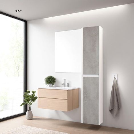 Colonna da bagno sospesa GRACE a 2 ante CEMENTO CHIARO (1/2)