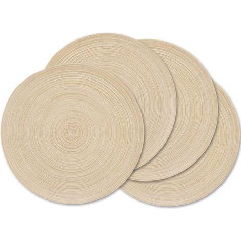 Set of 4 washable ramie woven round placemats for the dining table.