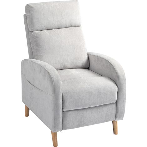 Poltrona Reclinabile 150° max con Poggiapiedi, in Tessuto Effetto Lino, 68x90x106 cm, Grigio Chiaro