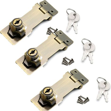 Lot de 3 moraillons verrouillables avec clé, bouton rotatif, moraillon de sécurité en métal avec clés différentes pour petites portes et placards (1/5)