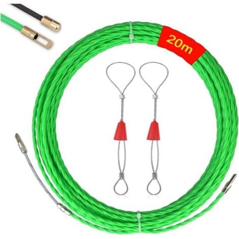Pair Sjqka – Tire-fil électrique 20m – Diamètre 4,0mm – 2 têtes de guidage – Acier galvanisé pour passage facile dans les conduits