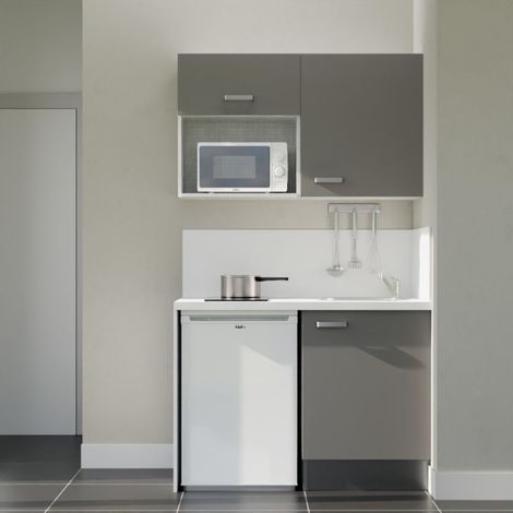 Kitchenette K07 Gris - Plan de travail Blanc - Crédence : Oui - Evier Inox