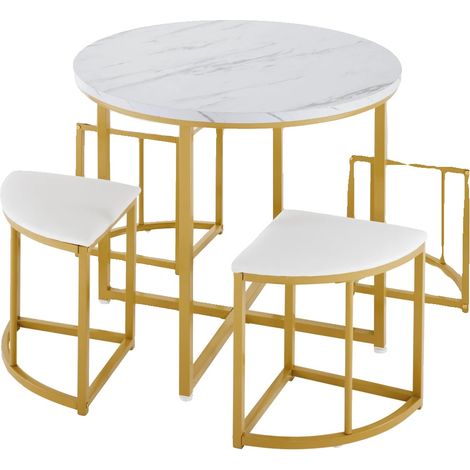Juego de comedor, mesa y sillas, diseño moderno, para 4 personas, blanco - 5 piezas (1/2)