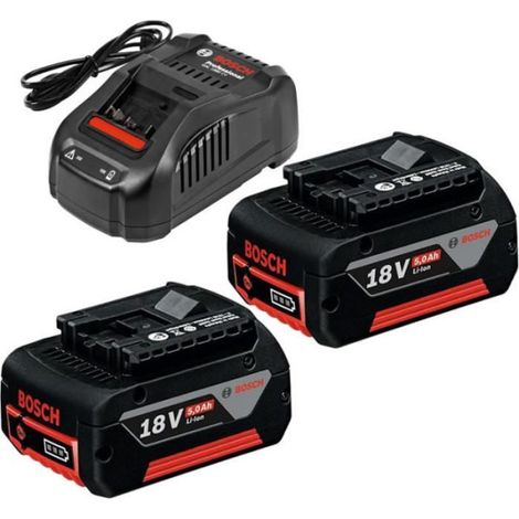 Bosch – Set de 2 batteries Li-ion 18V 5,0Ah avec chargeur GAL 1880 CV – Autonomie 25 % supérieure – Recharge rapide en 35 min - 1600A00B8J (1/2)