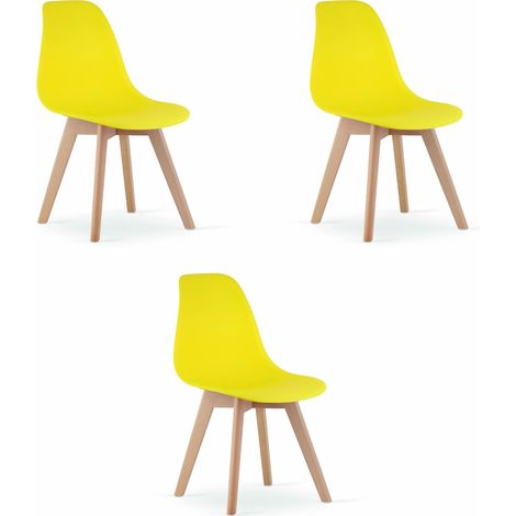 Set di 3 Sedie Kito in Polipropilene Giallo con Gambe in Legno di Faggio (1/5)