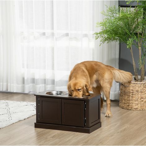 Erhöhte Hundefutterstation mit Stauraum, 2 Edelstahlnäpfe 2 L, 60 x 30 x 34 cm HAVRYA (1/5)
