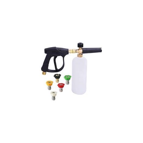 Hochdruck-Schaumkanone, 1-Liter-Schaumlanze mit verstellbarem 1/4"-Schnellverschluss, Seifenspenderflasche mit 5 Düsen und Schaumlanze für die Autowäsche H642 - Crezuo