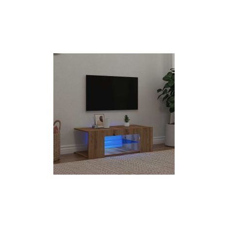 Meuble TV avec lumières LED chêne artisanal bois d'ingénierie (1/5)