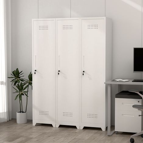 Armoire de rangement en métal blanc fine avec porte verrouillable, étagères et barre de suspension, organisateur utilitaire de 165 cm de haut pour cuisine, garde-manger, bureau, atelier et garage (1/5)