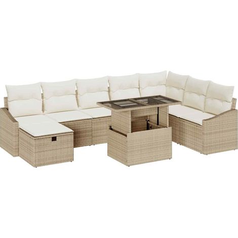 Maison Exclusive - Garten-Sofa-Set 9 pcs Beige Poly-Rattan
