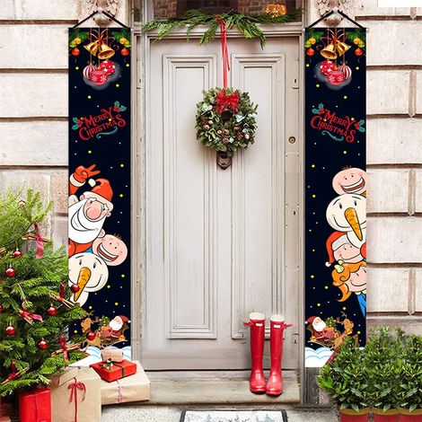 2 distiques de Noël, décorations extérieures, drapeaux extérieurs, tissu à suspendre à carreaux rouge et noir, décoration de scène d'ambiance de Noël 180 cm x 30 cm Tissu polyester 100D (1/4)