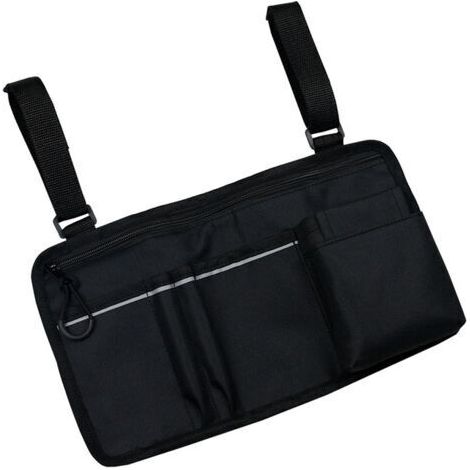Sac latéral pour fauteuil roulant, poche double face pour accoudoir avec porte-gobelet et bande réfléchissante, convient à la plupart des fauteuils roulants, déambulateurs ou déambulateurs (1/5)