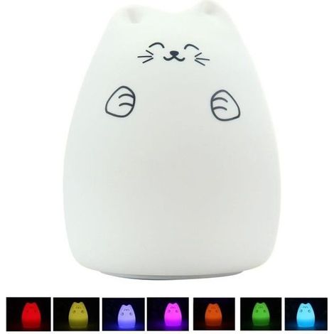 1 Veilleuse Chat Silicone Rechargeable,8 Couleurs,Tactile,Chambre,Bébé