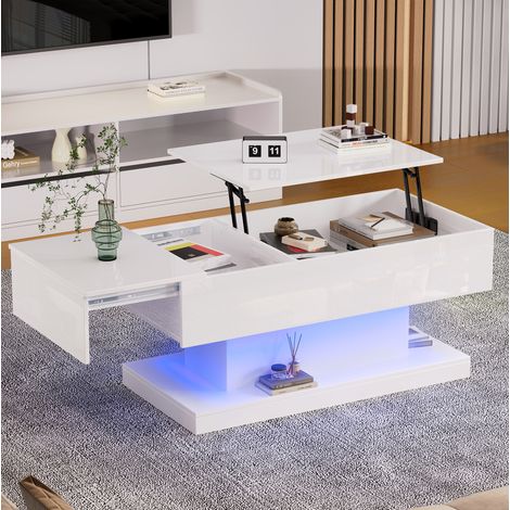 tavolo soggiorno 100x50x45 alzabile con LED bianco OKMYHOME (1/5)