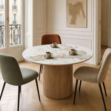 Table ronde en céramique blanche marbrée ø140 cm PRATO (1/5)