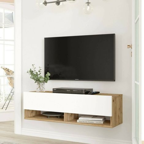 Dmora - Mueble de televisión Ananke, Aparador de salón, Mueble bajo para TV, Base de pared equipada, 100x32h29 cm, Roble y Blanco, con embalaje reforzado (1/5)