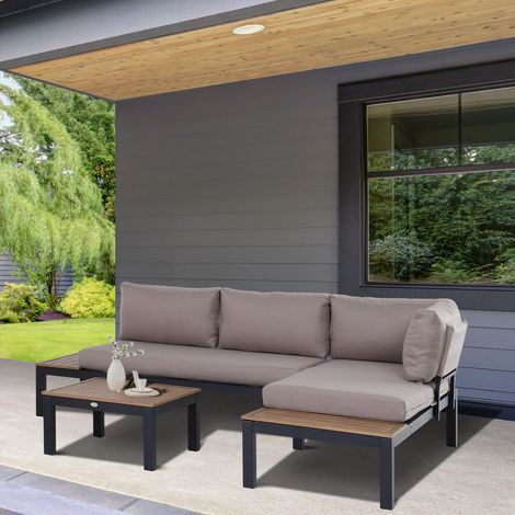 Outsunny Gartenmöbel-Set für 3 Personen mit Beistelltisch, Sofa mit Kissen, Outdoor, Aluminium, 164 x 74 x 69 cm