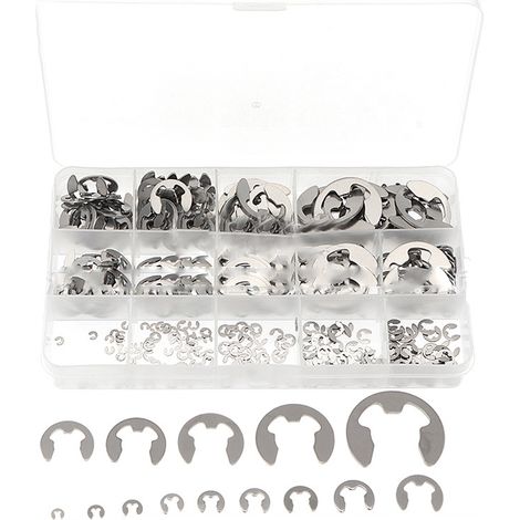 390 Pcs Bague d'Arrêt Circlip Assortiment 1,5-15mm Acier Inoxydable Kit de Rondelles de Retenue (1/5)