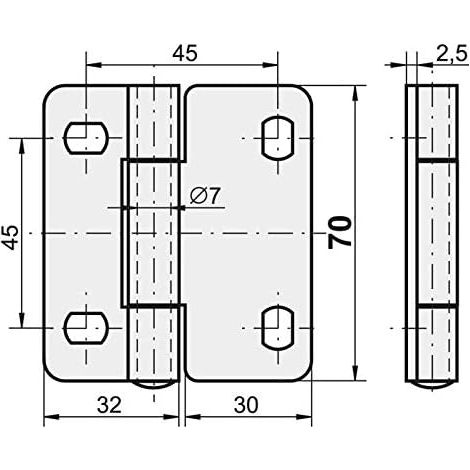 KOTARBAU Lot de 2 charnières en tôle - 70 x 62 mm - 2 charnières - Pour portail sectionnel - Tige en acier galvanisé - Robuste