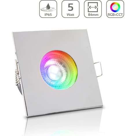 Einbauspot IP65 eckig - Farbe: Chrom - LED Leuchtmittel:  GU10 5W RGB+CCT (1/5)