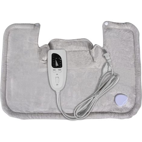Coussin chauffant électrique pour épaules et nuque avec 6 niveaux de chauffage et fonction minuterie pour détendre le dos, les épaules et le cou 58x42cm, gris et blanc (1/5)
