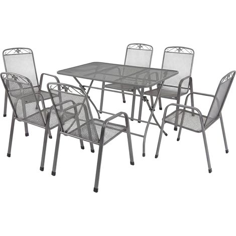 MWH Garten-Essgruppe Caffe Latte Metall 6 Personen Tisch & Stuhl Set (1/3)