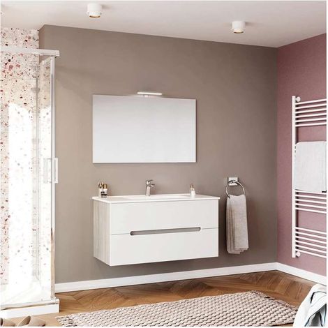 Mobile bagno sospeso bianco grigio lavabo 100cm specchio luce Iris 100 (1/4)