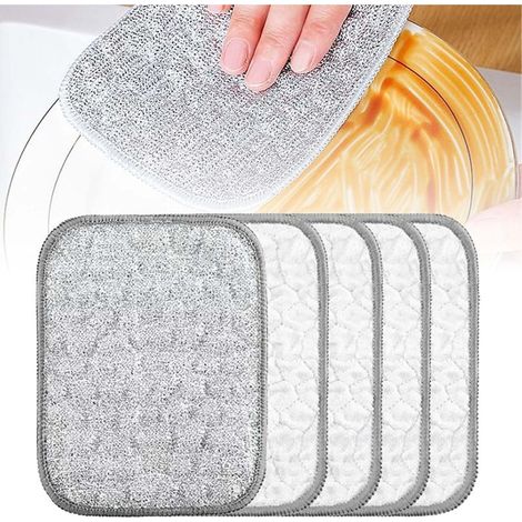 Brosse métallique miracle pour une utilisation à sec et humide, chiffons de nettoyage multi-usages résistants aux rayures, tampons de laine d'acier réutilisables (5 pièces) (1/5)