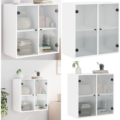 Armoire murale avec portes en verre blanc 68x37x68,5 cm - Meuble Mural - Armoire Murale - Rangement Mural - Meuble Rangement - Étagère Murale - Home & Living (1/5)