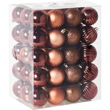 Conjunto de 60 bolas de plástico para colgar en el árbol de Navidad adornos navideños estilo moderno marrón Isojarvi
