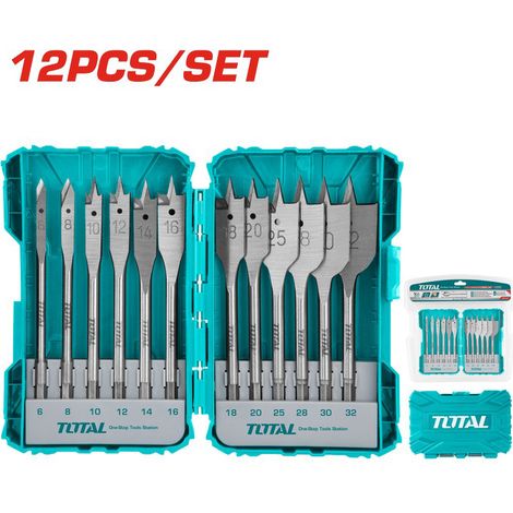 SET 12pz PUNTE FRESA PER LEGNO PIATTE 6-32mm CON GAMBO ESAGONALE 1/4" TOTAL