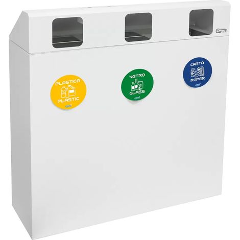 Pattumiera differenziata 3 scomparti bianco con copertura (1/5)