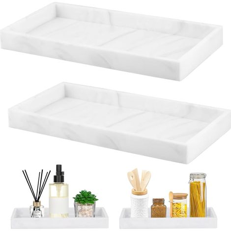 2 Pièces Plateau, Motif Marbre, Silicone Antidérapant, Rectangulaire, Pour Salle de Bain et Cuisine (1/5)