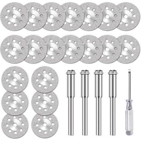 Set mit 20 Diamanttrennscheiben (22 mm), 4 x 3 mm Dornen und 1 Schraubendreher zum Schneiden harter Materialien